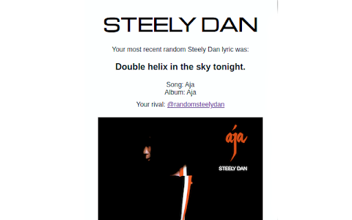 Random Steely Dan from Chrome web store to be run with OffiDocs Chromium online Random Steely Dan from Chrome web store to be run with OffiDocs Chromium online