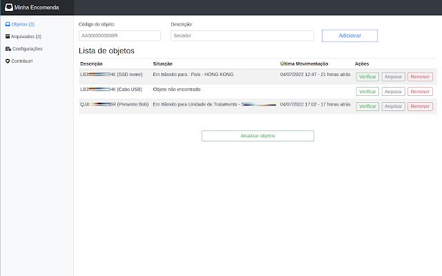 Chrome ウェブストアの Rastreamento Correios Minha Encomenda を OffiDocs Chromium online で実行