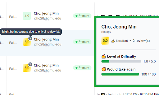 Rate My GMU Professors  from Chrome web store to be run with OffiDocs Chromium online
