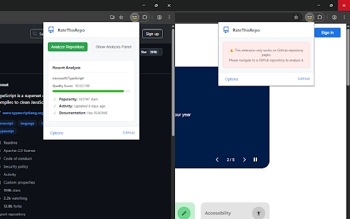 RateThisRepo  from Chrome web store to be run with OffiDocs Chromium online