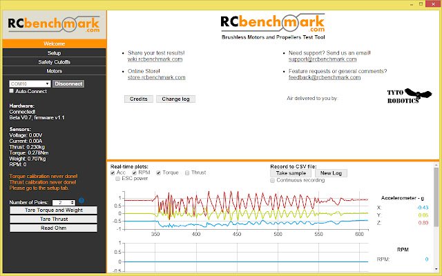 RCbenchmark.com GUI mula sa Chrome web store na tatakbo sa OffiDocs Chromium online