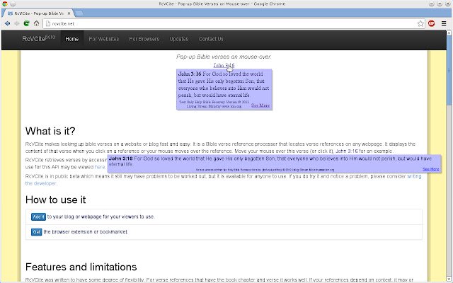 RcVCite Pop up Bible Verses da Chrome Web Store para ser executado com OffiDocs Chromium online