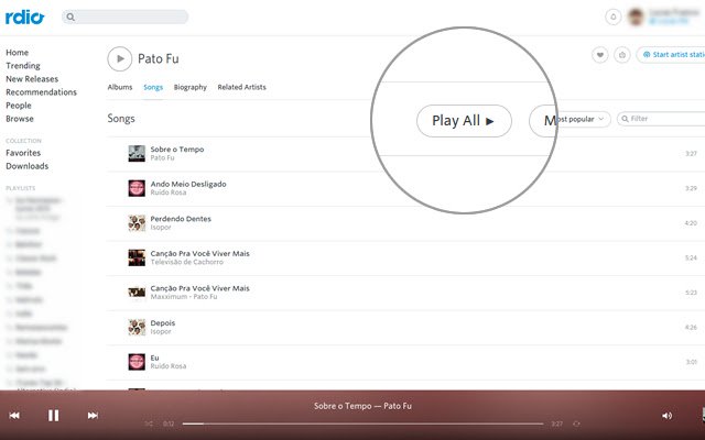 Rdio Play All uit de Chrome-webwinkel voor gebruik met OffiDocs Chromium online