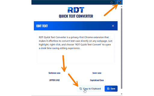 RDT Quick Text Converter  from Chrome web store to be run with OffiDocs Chromium online