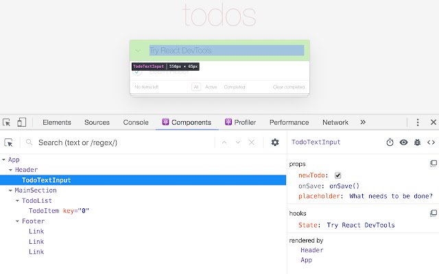 React Developer Tools  from Chrome web store to be run with OffiDocs Chromium online