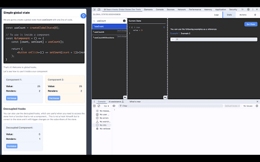 react hooks global states dev tools  from Chrome web store to be run with OffiDocs Chromium online