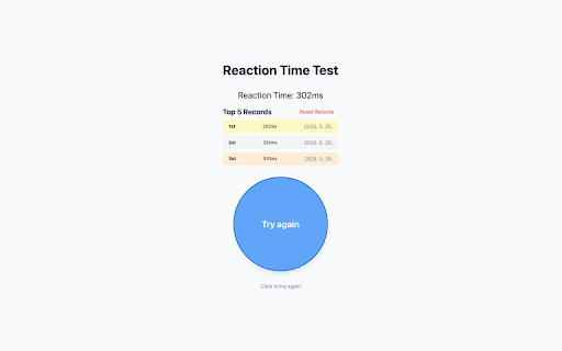 Reaction Time Test from Chrome web store to be run with OffiDocs Chromium online Reaction Time Test from Chrome web store to be run with OffiDocs Chromium online
