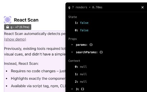 React Scan  from Chrome web store to be run with OffiDocs Chromium online