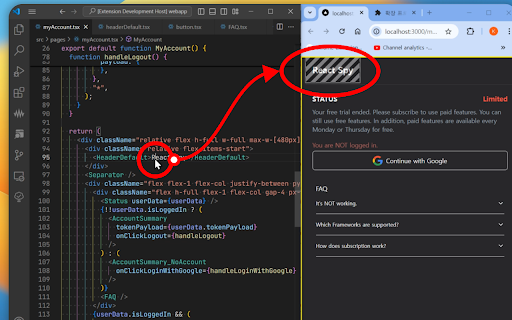React Spy  from Chrome web store to be run with OffiDocs Chromium online