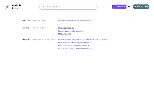 Readable Shortcuts  from Chrome web store to be run with OffiDocs Chromium online