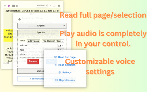 Read Aloud: Read webpage using text to speech  from Chrome web store to be run with OffiDocs Chromium online
