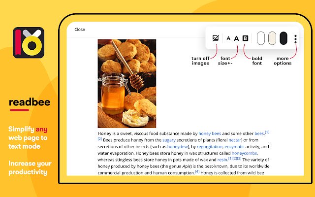 ReadBee text mode for websites  from Chrome web store to be run with OffiDocs Chromium online