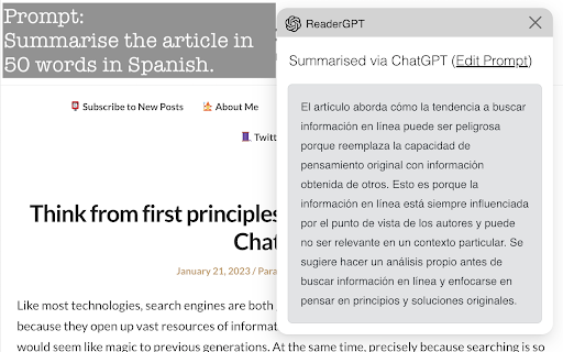 ReaderGPT: ChatGPT based Web Page Summariser  from Chrome web store to be run with OffiDocs Chromium online