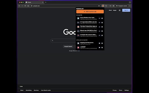 Reading List  from Chrome web store to be run with OffiDocs Chromium online