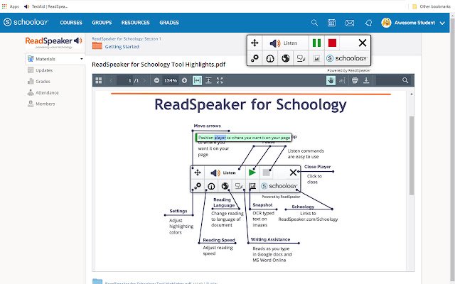 ReadSpeaker® for Schoology из интернет-магазина Chrome будет работать с OffiDocs Chromium онлайн
