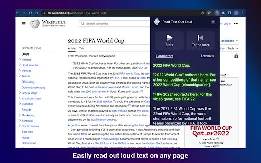Read text out loud  from Chrome web store to be run with OffiDocs Chromium online