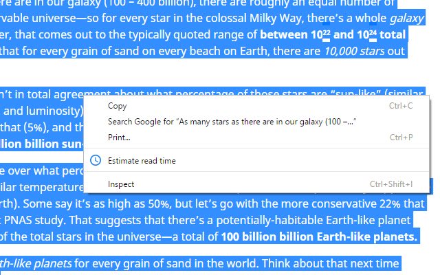 Read Time Estimator  from Chrome web store to be run with OffiDocs Chromium online