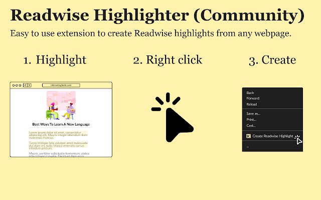 Readwise Highlighter (ชุมชน) จาก Chrome เว็บสโตร์ที่จะเรียกใช้ด้วย OffiDocs Chromium ออนไลน์
