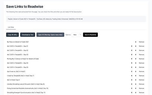 Readwise Reader Importer  from Chrome web store to be run with OffiDocs Chromium online