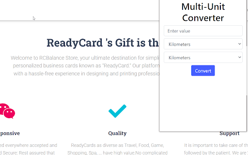 Ready Card Balance Multi Unit Converter from Chrome web store to be run with OffiDocs Chromium online Ready Card Balance Multi Unit Converter from Chrome web store to be run with OffiDocs Chromium online