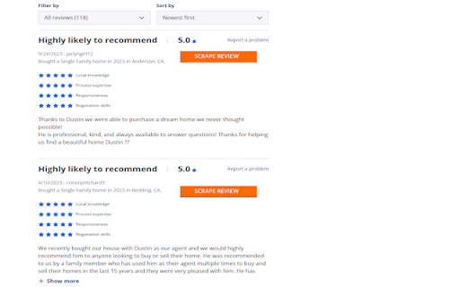 Real Estate Agent Review Scraper  from Chrome web store to be run with OffiDocs Chromium online