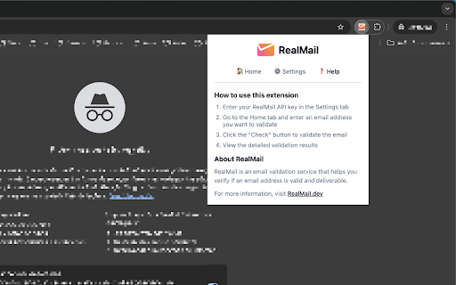 RealMail Email Validator  from Chrome web store to be run with OffiDocs Chromium online