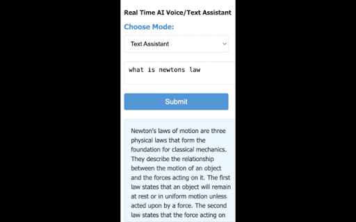 Real Time AI Voice/Text Assistant  from Chrome web store to be run with OffiDocs Chromium online