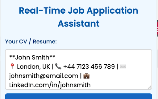 Real Time Job Application Assistant  from Chrome web store to be run with OffiDocs Chromium online