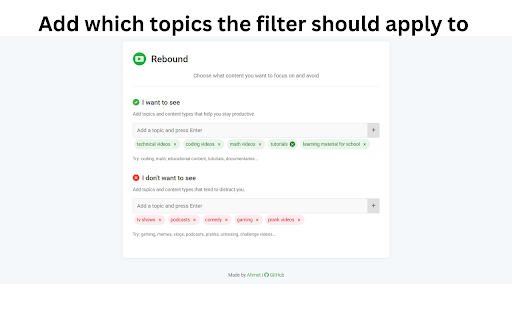 Rebound AI YouTube Video Filter  from Chrome web store to be run with OffiDocs Chromium online