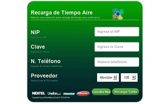 Recarga Tiempo Aire MultiMarca van de Chrome-webwinkel om te worden uitgevoerd met OffiDocs Chromium online