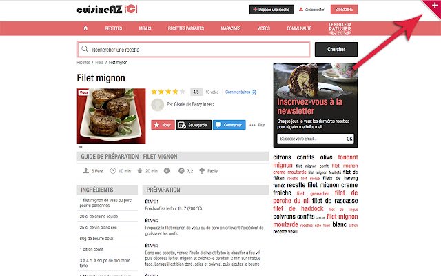 Recettes: ang marque page de recettes en ligne mula sa Chrome web store na tatakbo sa OffiDocs Chromium online