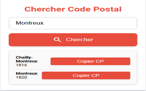 Recherche de codes postaux Suisse Romande  from Chrome web store to be run with OffiDocs Chromium online