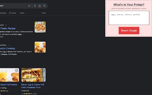 Recipe Finder Extension  from Chrome web store to be run with OffiDocs Chromium online