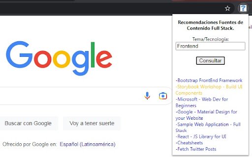 Recomendaciones Contenido Full Stack  from Chrome web store to be run with OffiDocs Chromium online