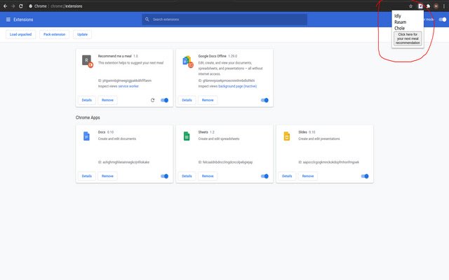 Recommend me a meal  from Chrome web store to be run with OffiDocs Chromium online