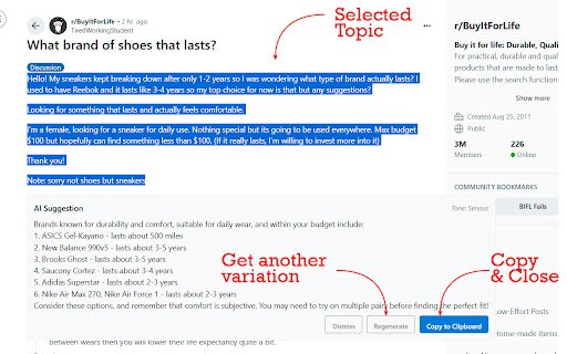 Reddit AI Assistant  from Chrome web store to be run with OffiDocs Chromium online