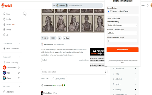 Reddit Comments Export  from Chrome web store to be run with OffiDocs Chromium online