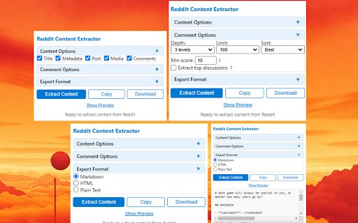 Reddit Content Extractor  from Chrome web store to be run with OffiDocs Chromium online
