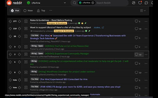 Reddit Hire Spotter  from Chrome web store to be run with OffiDocs Chromium online