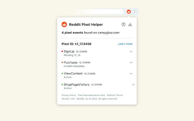 Reddit Pixel Helper  from Chrome web store to be run with OffiDocs Chromium online