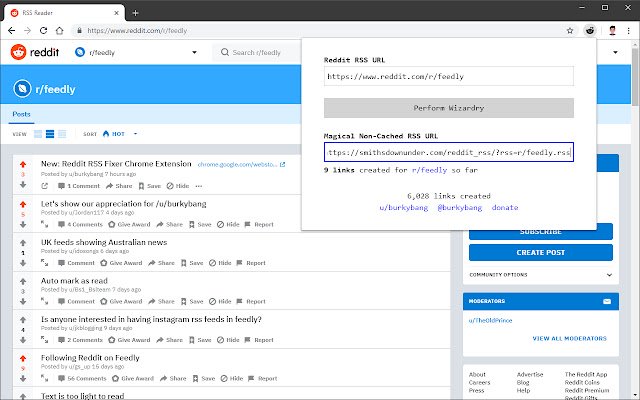 Reddit RSS Fixer מחנות האינטרנט של Chrome להפעלה עם OffiDocs Chromium באינטרנט