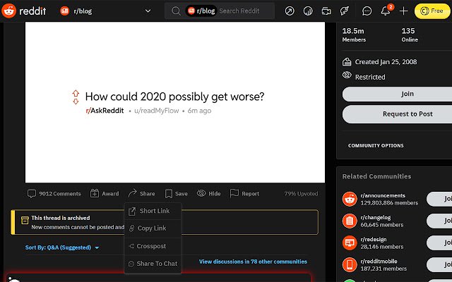 Reddit ShortLink از فروشگاه وب کروم برای اجرای آنلاین با OffiDocs Chromium