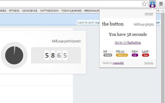 Reddit TheButton  from Chrome web store to be run with OffiDocs Chromium online