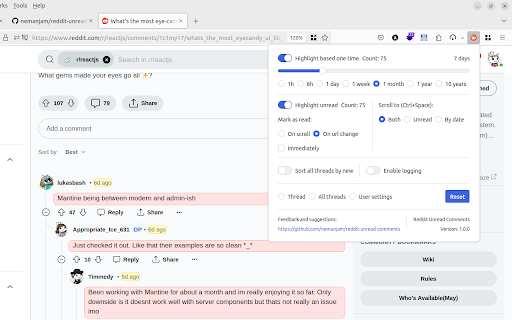 Reddit Unread Comments  from Chrome web store to be run with OffiDocs Chromium online