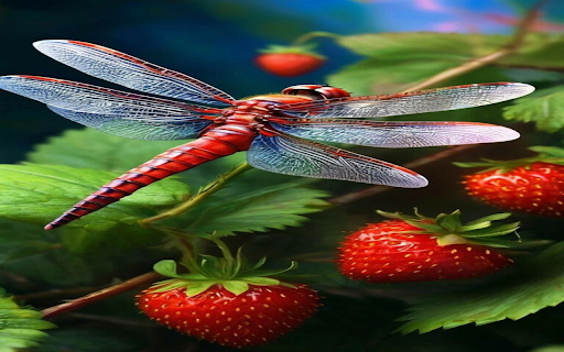 Red dragonfly and strawberry wallpaper  from Chrome web store to be run with OffiDocs Chromium online