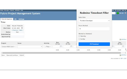 RedMine Timesheet Filler  from Chrome web store to be run with OffiDocs Chromium online