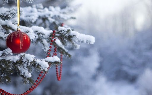 Red Ornament on Snowy Tree  from Chrome web store to be run with OffiDocs Chromium online