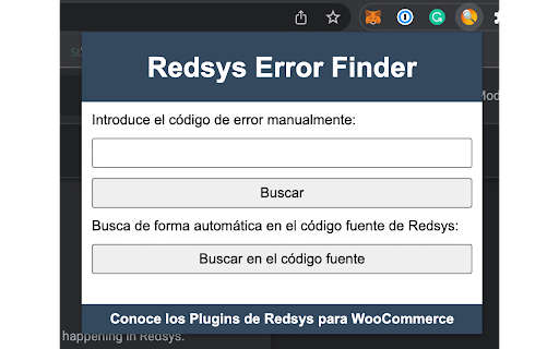 Redsys Error Finder  from Chrome web store to be run with OffiDocs Chromium online