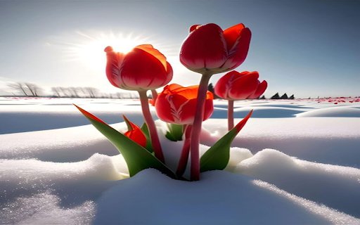 Red tulips on snow wallpaper  from Chrome web store to be run with OffiDocs Chromium online