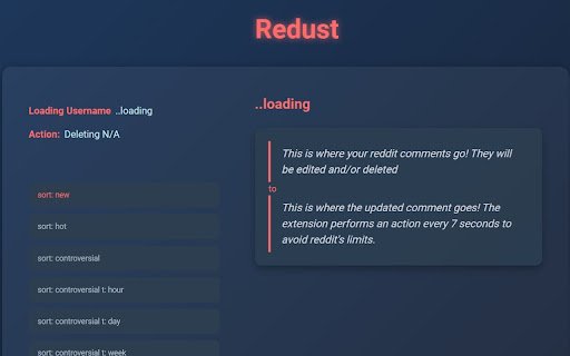 Redust: Reddit History Remover  from Chrome web store to be run with OffiDocs Chromium online